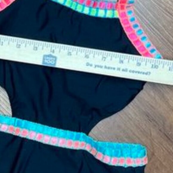 Beach Lingo Kids Embroidered Trim Cutout Swimsuit One Piece Black Multicolor 10 - Picture 4 of 10